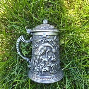 vintage 19th century Italian beer stein with top, antique